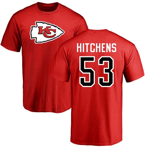 Men Kansas City Chiefs #53 Hitchens Anthony Red Name and Number Logo NFL T Shirt->kansas city chiefs->NFL Jersey